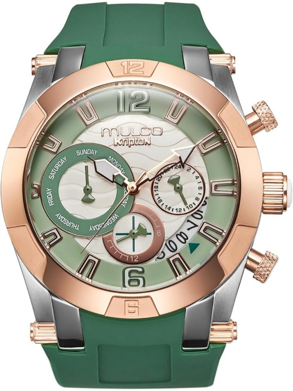 Women's Green Rose Gold Large Face Waterproof Stainless Steel Quartz Watches